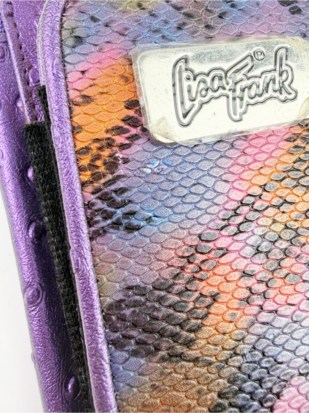 Vtg Lisa Frank Cell Phone Wallet Purse Cross Body Purple Faux Snakeskin Y2K New - Picture 9 of 11